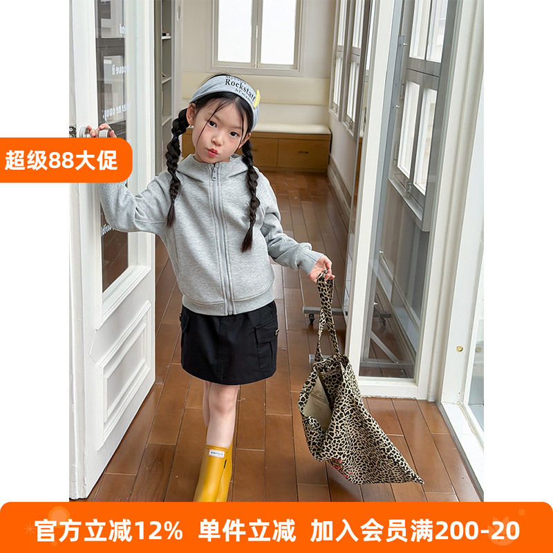 BEIFU贝芙 儿童春秋装洋气百搭刺绣连帽卫衣外套女童韩版休闲上衣