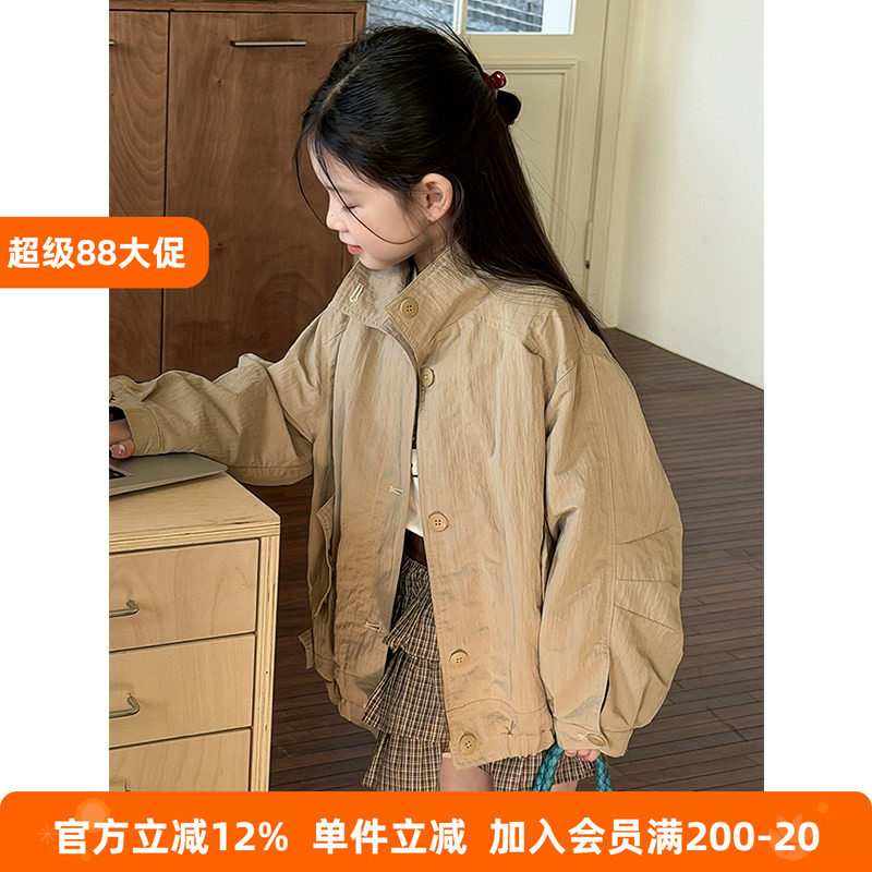 BEIFU贝芙 女童春秋装宽松立领防风外套儿童韩版休闲百搭夹克上衣