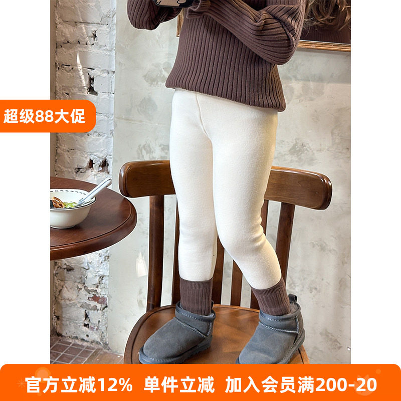 BEIFU贝芙 女童冬季加厚奥粒绒羊毛拉架打底裤儿童纯色加绒裤子潮