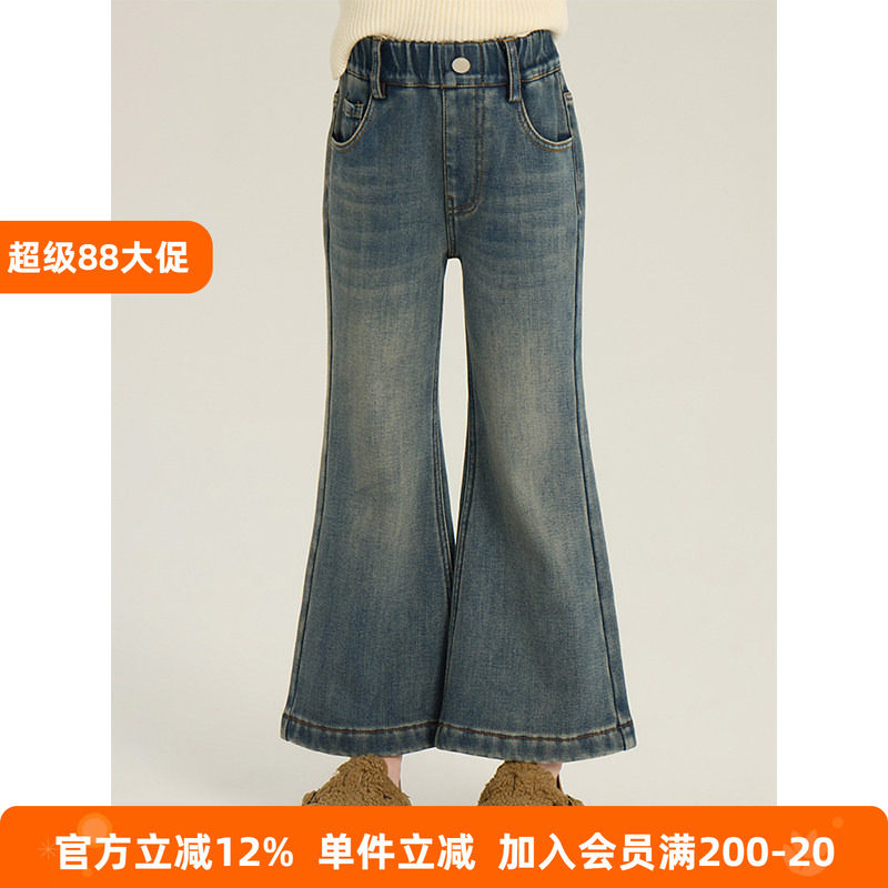 BEIFU贝芙 儿童冬季洋气百搭加绒微喇裤子女童韩版加厚保暖喇叭裤