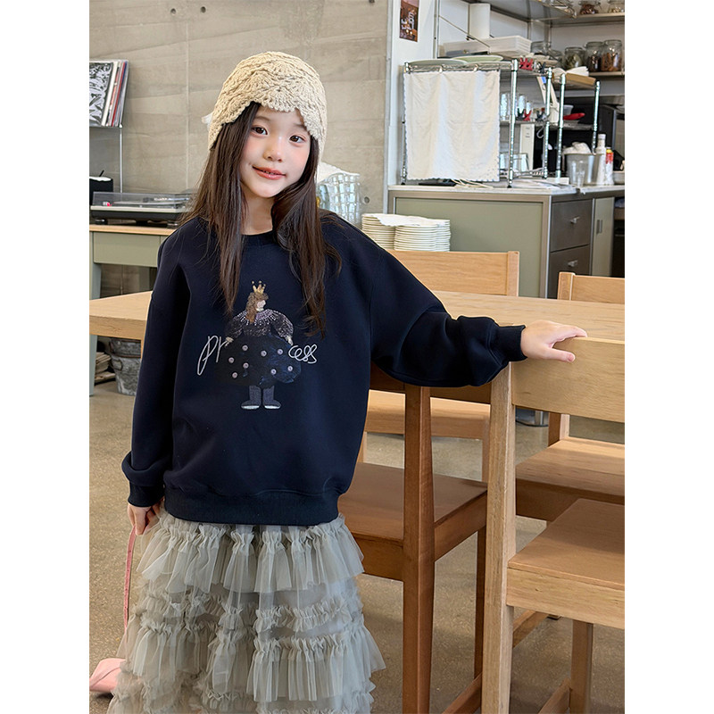 BEIFU女童卡通印花刺绣卫衣儿童春秋装长袖T恤圆领套头衫休闲上衣