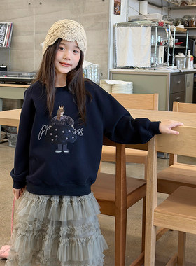 BEIFU女童卡通印花刺绣卫衣儿童春秋装长袖T恤圆领套头衫休闲上衣