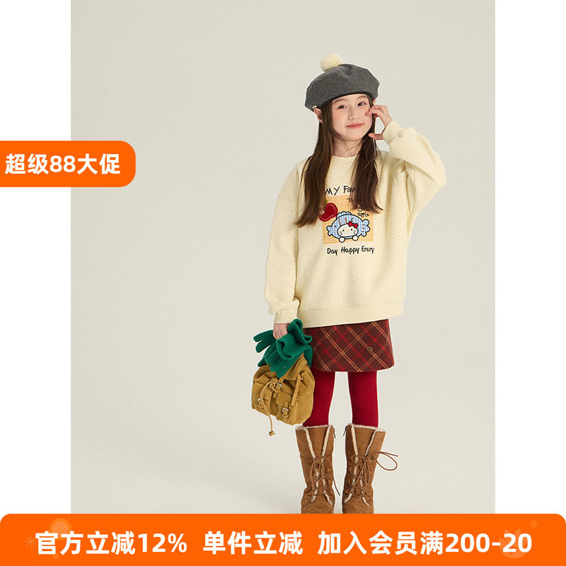 BEIFU贝芙 儿童冬季百搭加绒保暖卡通卫衣女童韩版加厚宽松上衣潮
