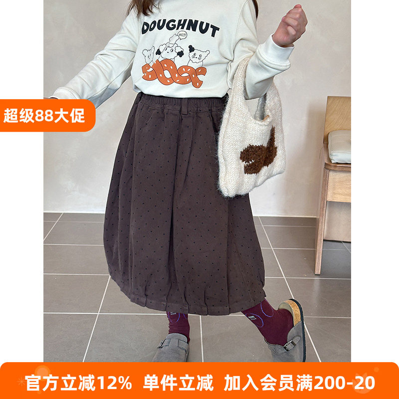 BEIFU贝芙 女童秋装复古黑波点半身裙儿童百搭小圆点纯棉宝宝裙子