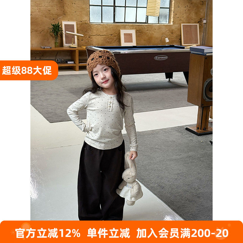 BEIFU贝芙 女童韩版百搭羊绒棉坑条打底衫儿童春秋装波点长袖T恤