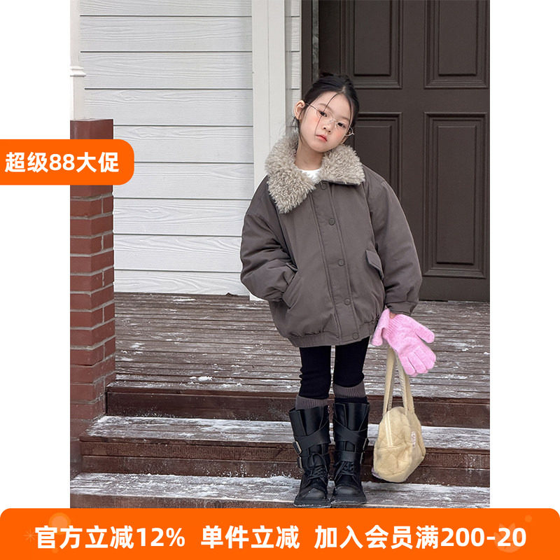 BEIFU贝芙 儿童冬季加厚夹棉翻领棉服外套女童韩版防风保暖棉袄