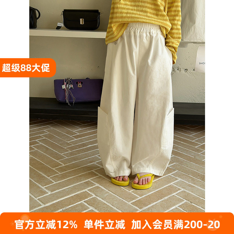 BEIFU贝芙 儿童春秋装个性口袋纯棉阔腿裤女童韩版时髦百搭休闲裤