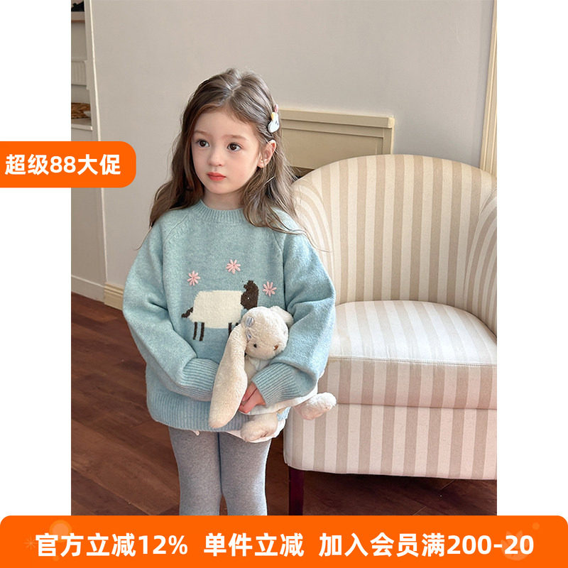 BEIFU贝芙 女童韩版卡通小羊打底毛衣儿童春秋装软糯亲肤针织衫潮