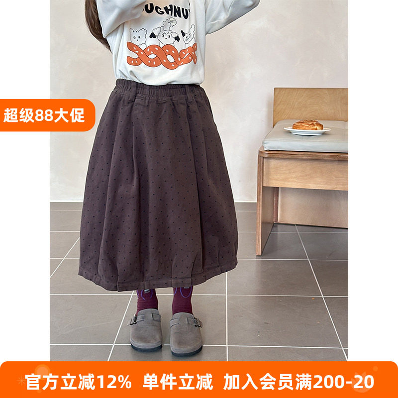 BEIFU贝芙 女童春秋装纯棉中长款波点裙子儿童韩版复古百搭半身裙