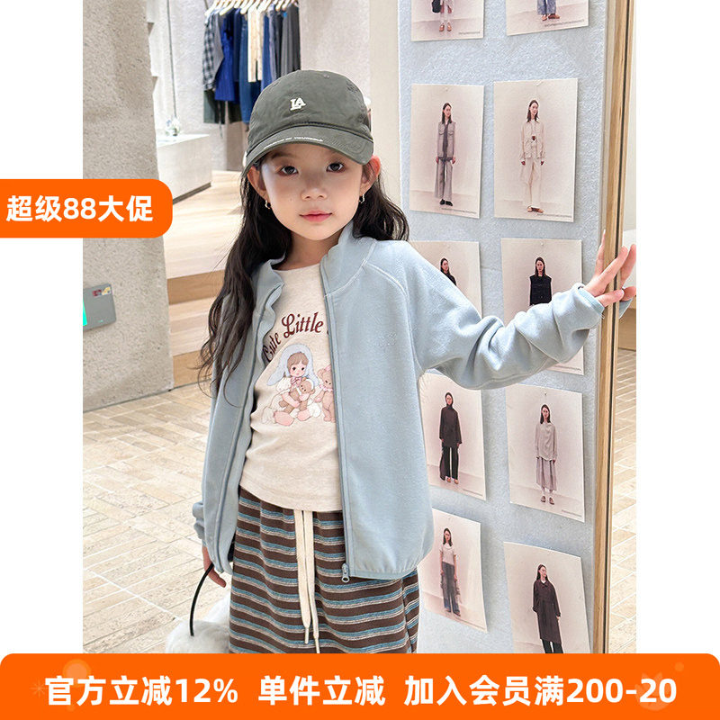 BEIFU贝芙 女童秋装双面羊毛绒立领保暖防风卫衣儿童加厚舒适外套