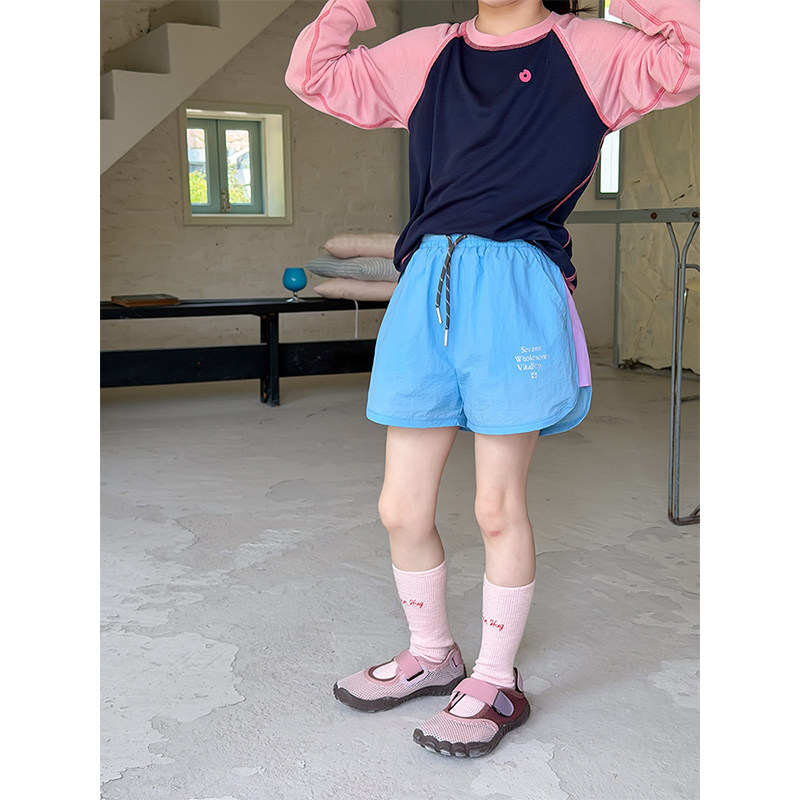 BEIFU贝芙 儿童夏季轻薄款透气速干字母运动短裤女童撞色户外热裤