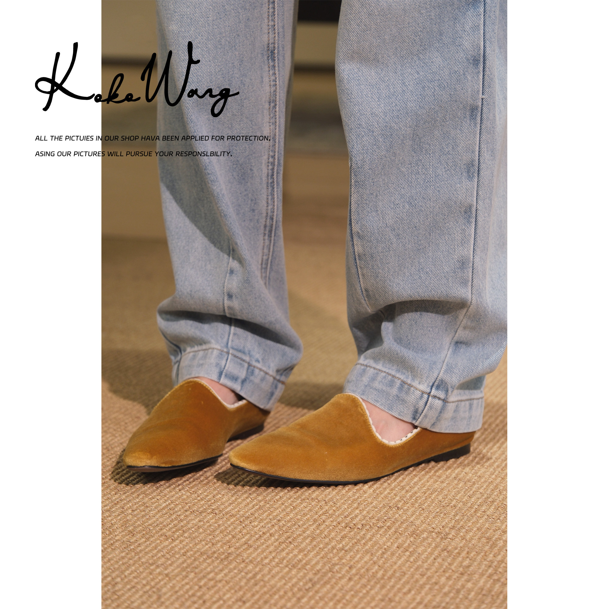 KOKO WANG新款时尚气质丝绒尖头女士休闲百搭单鞋X2355L30X06