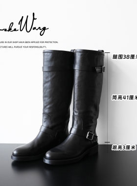 KOKO WANG 秋冬时尚气质植鞣小牛皮侧卡扣百搭长筒靴 X2355H29X17
