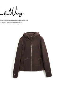 KOKO WANG秋冬时尚气质克罗摇粒绒拉链连帽上衣外套X1035J13W01