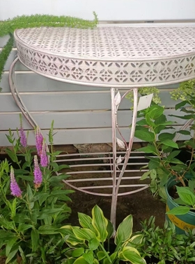 花园庭院户外橱窗装饰半圆桌架美式复古铁艺花架阳台玄关桌置物架