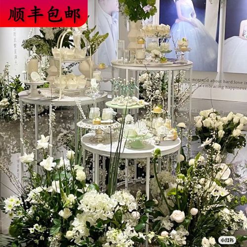 新款婚庆道具铁艺S形圆形甜品台组合婚礼花器摆件花架子舞台摆件
