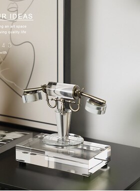 复古水晶电话机摆件小众高级感电视柜酒柜办公室书房留声机装饰品