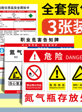 氮气危险化学品安全周知卡氩气二氧化碳氧气乙炔丙烷瓶存放处管理