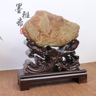 黑檀实木小石头架子玉宝石鹅卵石矿石创意装饰展示托架高底座雕刻