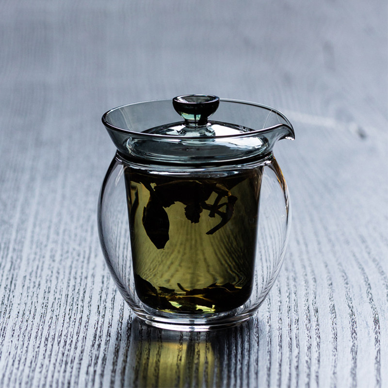 烟灰色双层防烫耐高温玻璃隔热泡茶壶办公家用功夫茶具不烫手盖碗