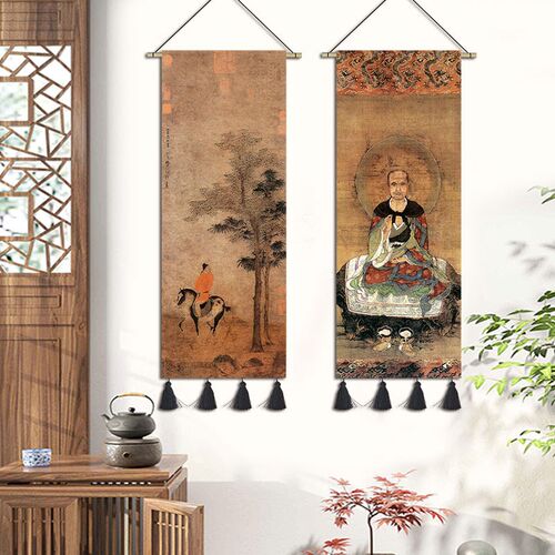 中式复古挂毯唐代彩绘挂画民宿客栈装饰画走廊茶楼壁画玄关挂布画