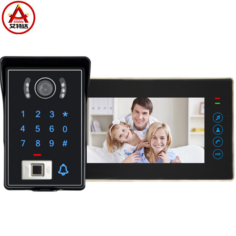 可视对讲门铃别墅家用楼宇高清有线指纹一拖二监控开锁门禁系统