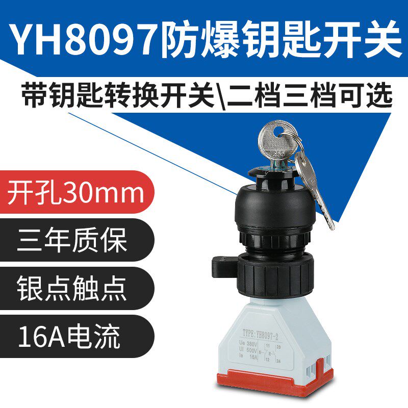 YH8097防爆带钥匙转换开关防腐控制二档三档旋钮带锁旋转自锁开关