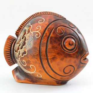 美木传奇富贵鱼大号存钱罐木雕可爱储蓄罐创意招财吉祥摆件