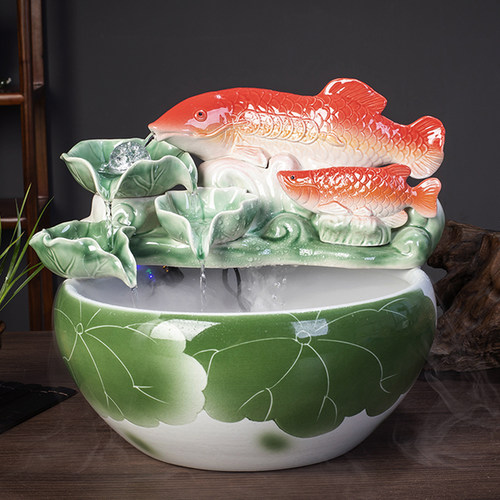 水循环造景鱼缸陶瓷流水喷泉客厅加湿室内桌面摆件创意小型金鱼缸