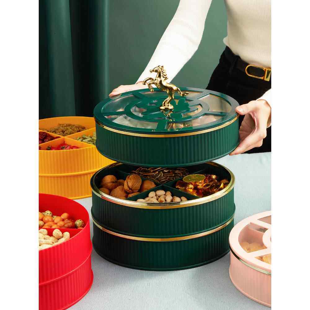 过年水果盘干果盘塑料密封家用客厅大容量分格带盖糖果盒瓜果盘子