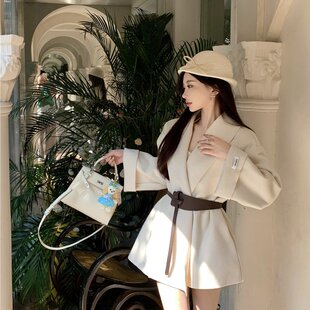 实拍实价赫本风毛呢大衣小个子中长款 外套配腰带 高级气质收腰西装