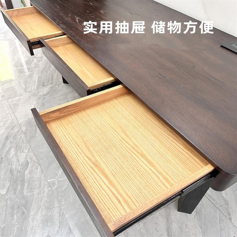 纯实木抽屉电动升降桌  四电机桌架 意式 现代极简办公书桌茶几