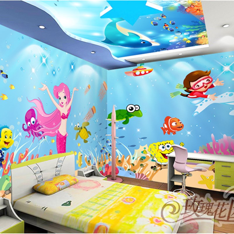 3D立体海底世界自粘墙贴幼儿园卧室儿童房游泳馆主题海洋壁画贴纸