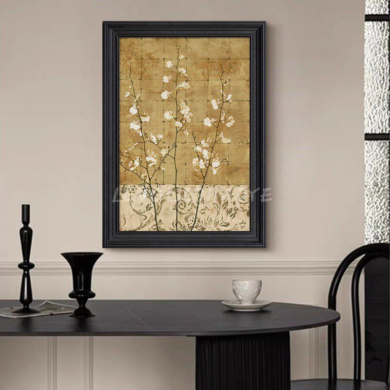 法式中国风花开富贵挂画客厅餐厅植物装饰画入户玄关复古手绘油画