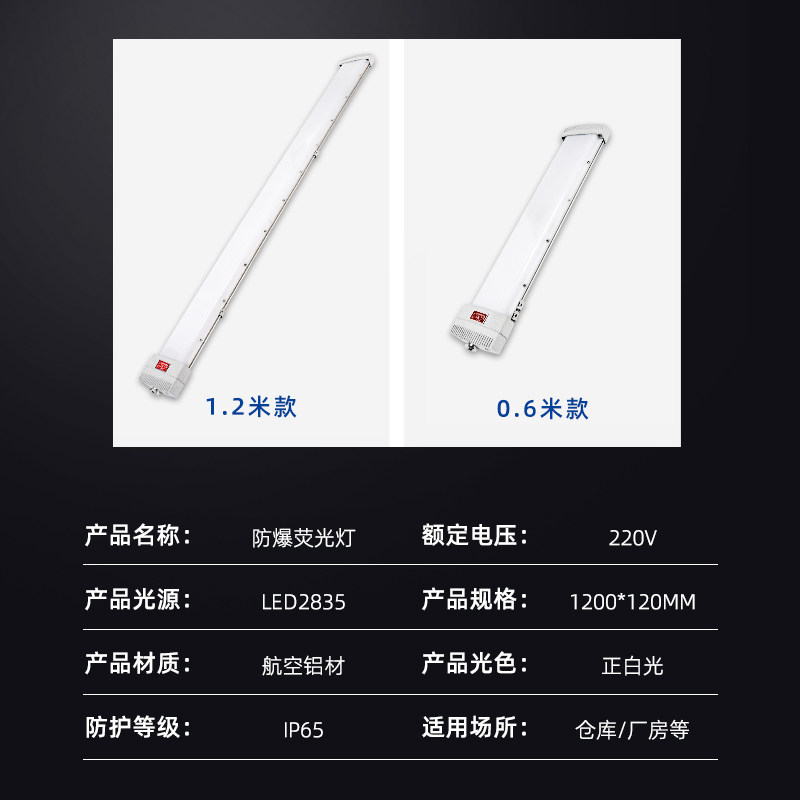 Led防爆荧光灯单双管支架式吸顶仓库厂房车间防腐防水防尘隔爆型