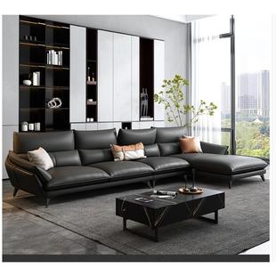 意式简约皮艺沙发超千皮现代客厅组合北欧轻奢纳帕皮沙发别墅区