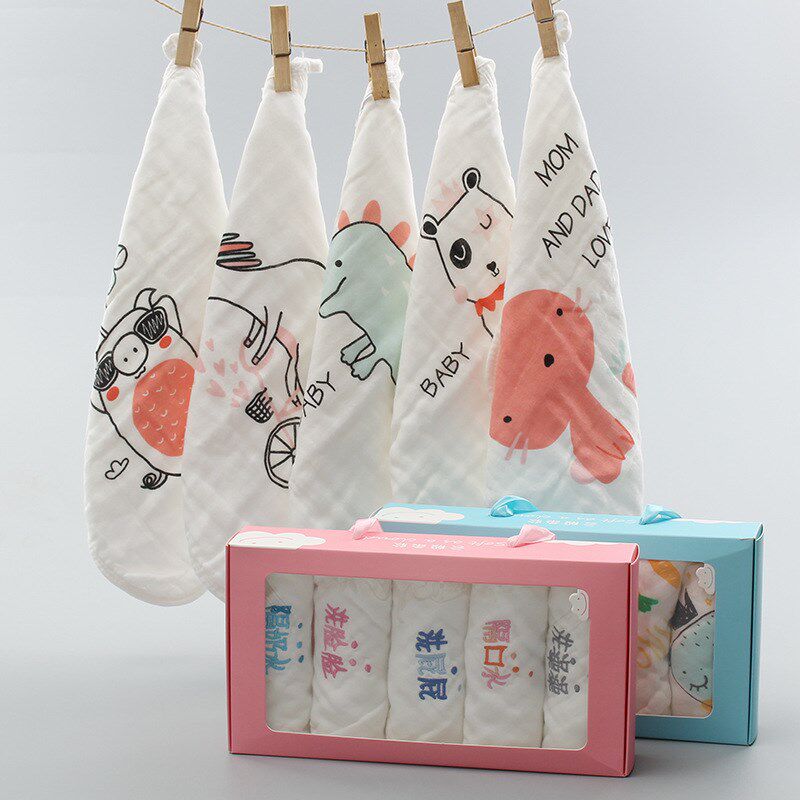6层棉纱方巾30*30婴儿小毛巾口水巾纱布洗脸巾卡通幼儿园手帕