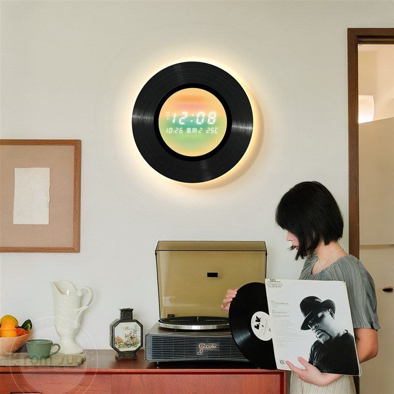 时尚潮流玄关柜数字时钟装饰画 画黑胶唱片卧室钟表摆放高档客厅,家居饰品,钟表画/挂钟画,淘宝优惠券,粉丝福利购,淘宝优惠卷