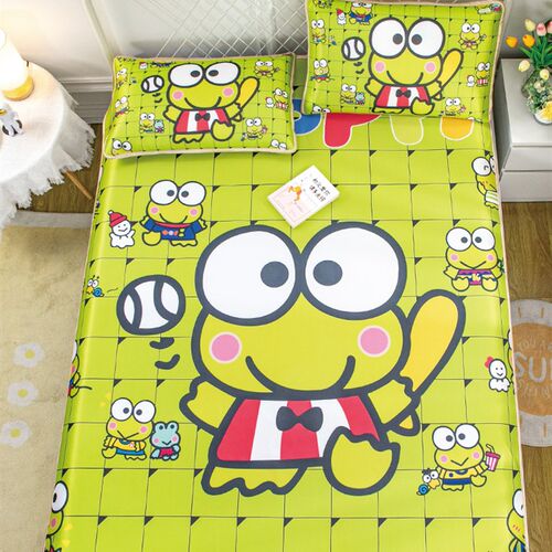 夏天凉感冰丝席三件套卡通定制大眼蛙凉席家用可折叠水洗空调席子