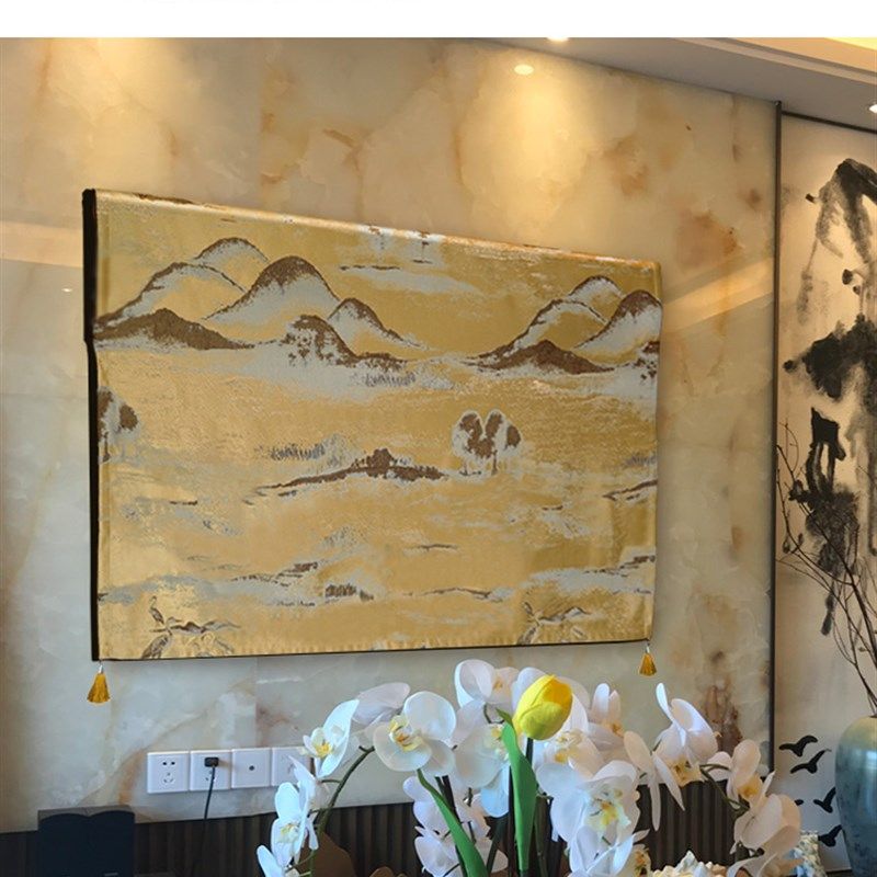 高山流水电视罩50/55/65/75电视罩挂墙式防尘罩盖布现代家用高档,居家布艺,床头柜盖布,淘宝优惠券,粉丝福利购,淘宝优惠卷