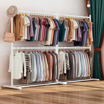 双层晾衣架落地折叠室内晒衣架阳台卧室挂衣架子家用简易衣帽架