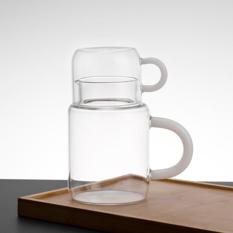 耐热玻璃杯子带盖透明大容量带把水杯办公室咖啡杯牛奶杯一壶一杯