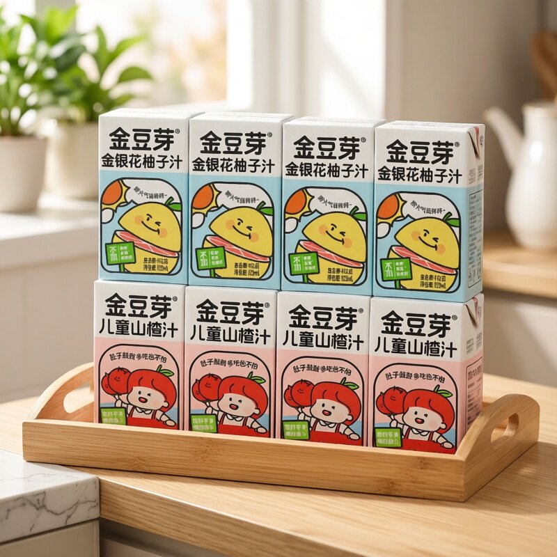 金豆芽金银花柚子汁儿童山楂汁125ml*4盒装果汁便携外出