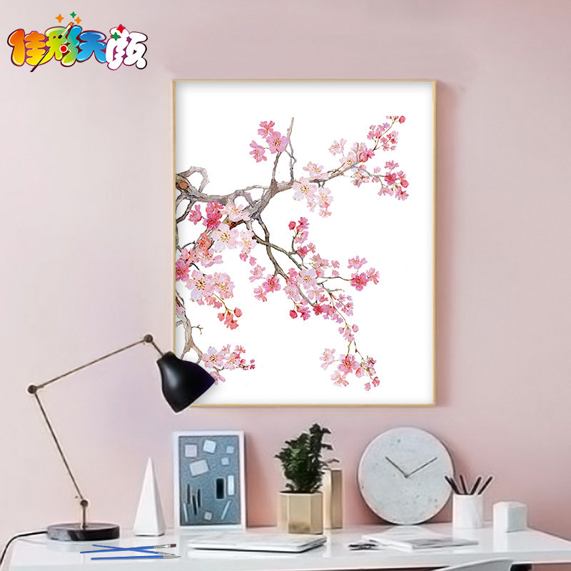佳彩天颜 数字油画diy填充古风中式桃花手绘减压客厅装饰品油彩画