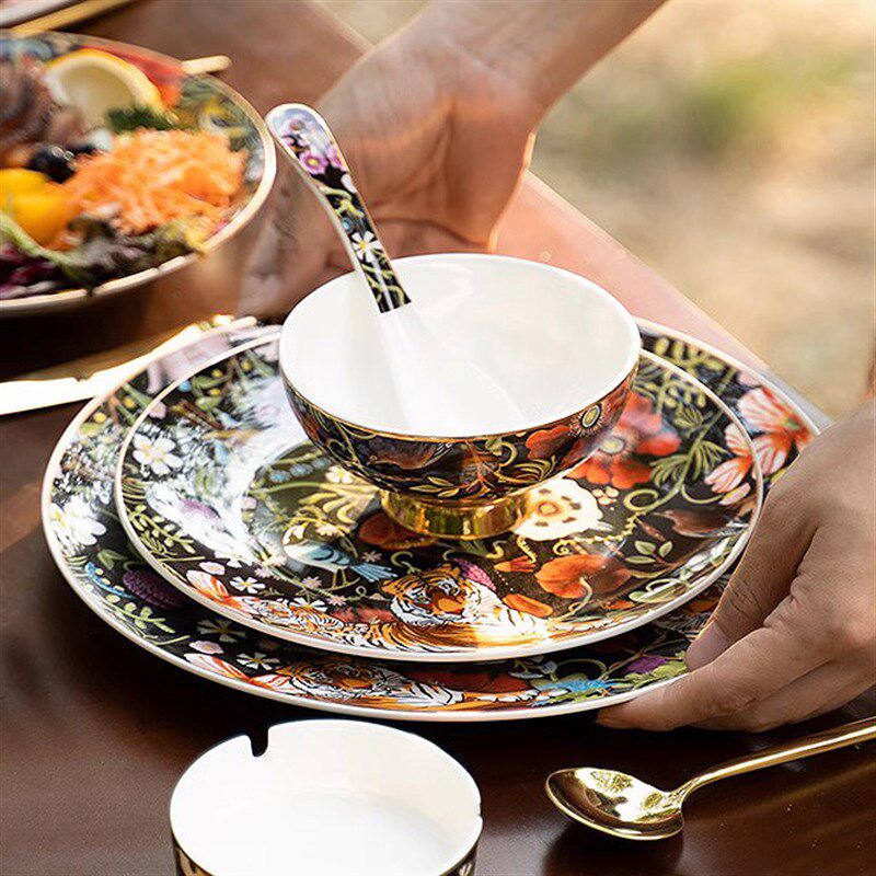 欧式陶瓷碗米饭碗骨瓷餐具套装家用碗筷全套酒店摆台奢华陶瓷送礼