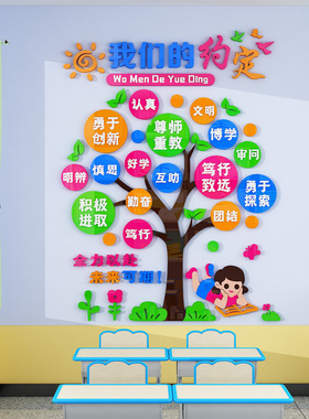 我们的约定文化树墙贴中小学生励志标语班级之星布置教室墙面装饰