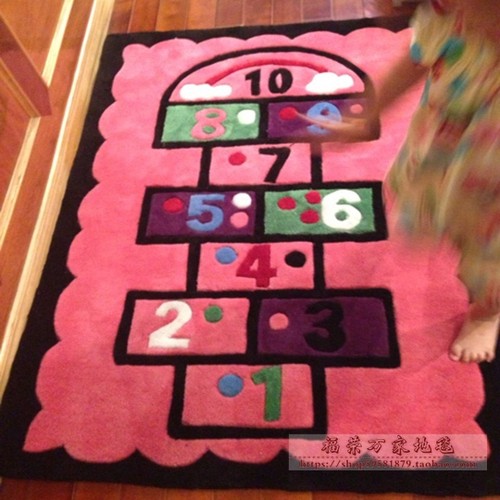 可爱卡通粉跳房子儿童房地毯公主少女卧室床边儿童加厚幼儿园早教