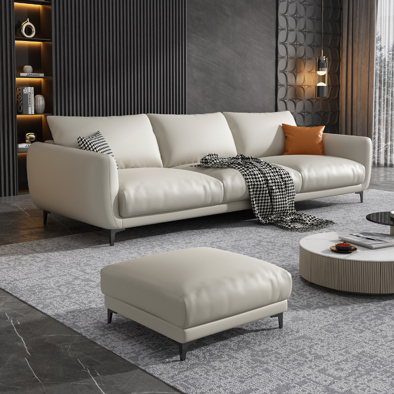 意式极简高端防水耐磨猫抓皮松木现代客厅小户型直排组合皮艺沙发