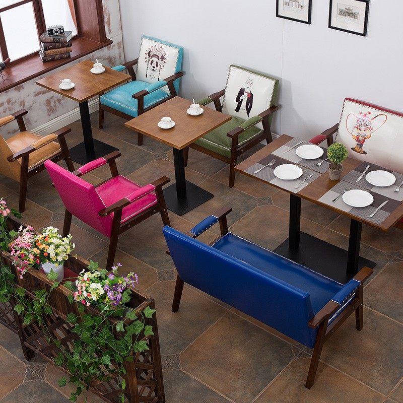 咖啡厅沙发椅咖啡馆甜品店西餐厅奶茶店实木双人沙发卡座桌椅组合