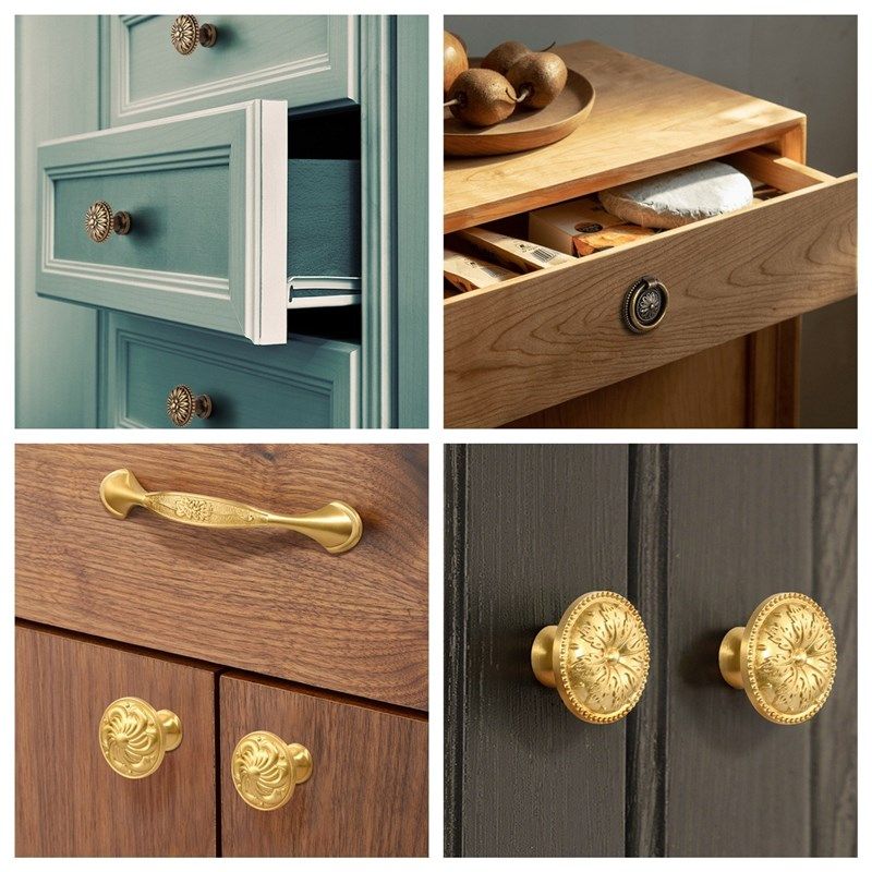 纯铜美式拉手金色抽屉衣柜门整体橱柜实心欧式门把新中式柜子黄铜